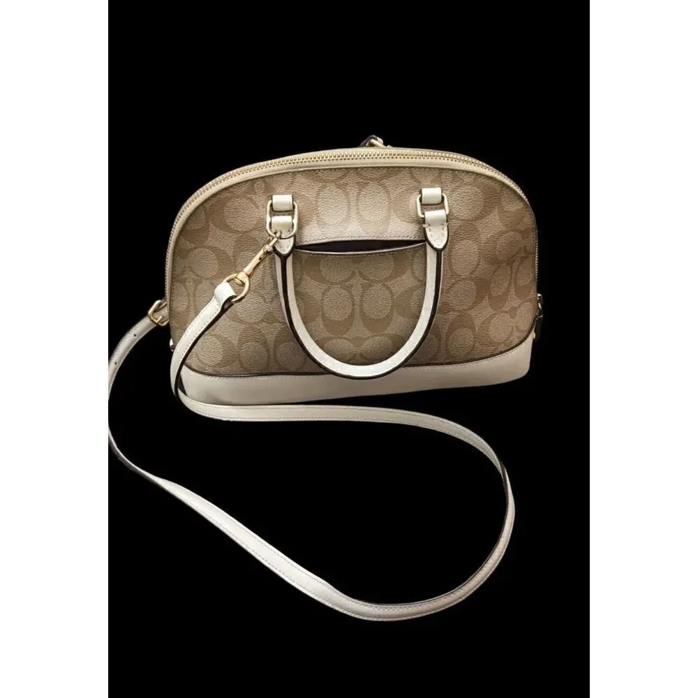 Coach Mini Sierra‎ Satchel In Signature Canvas Gold Light Khaki Chalk